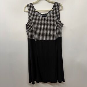 K woman Collection Womens Plus Size 14W Houndstooth Black Knee Length Dress